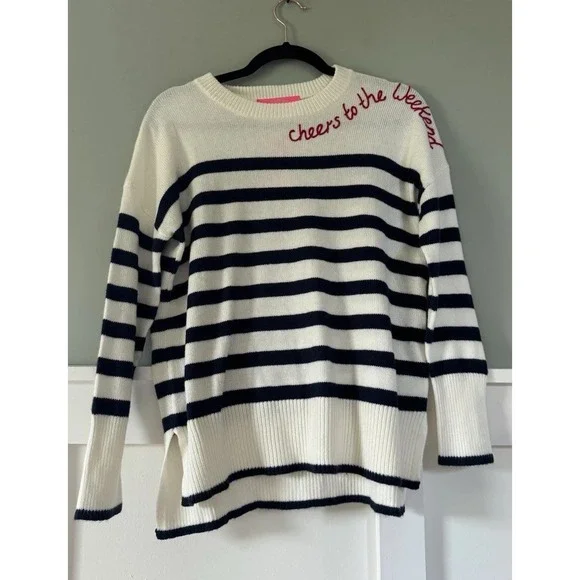 Lilly Pulitzer  Sweater Cheers To The Weekend Size XS Red White‎ Blue Stripe - Picture 7 of 15